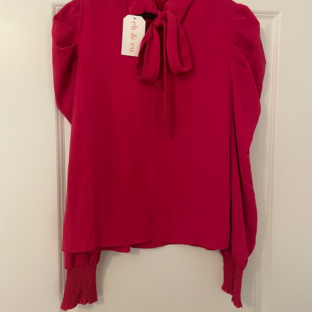 NWT Vici Hot Pink Women's Pink Blouse with Puff Sleeves - Picture 6 of 8